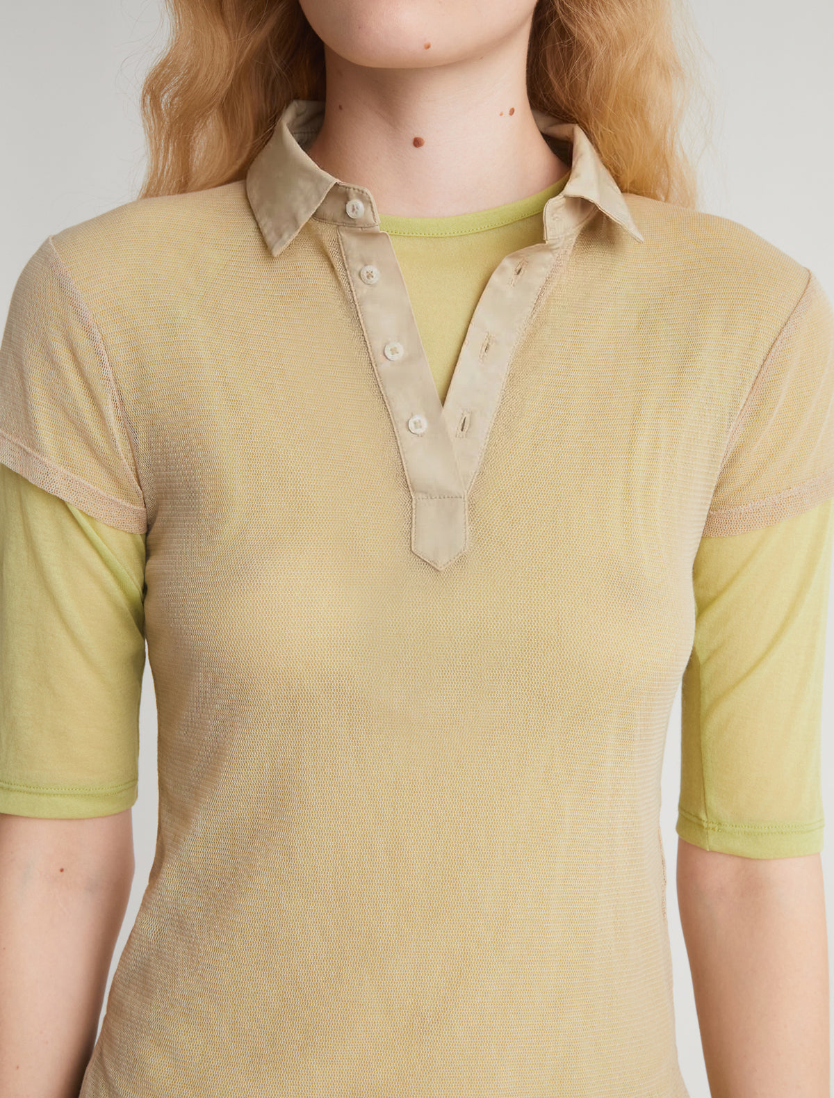 Sile ii short sleeve tulle top shirt collar nylon placket