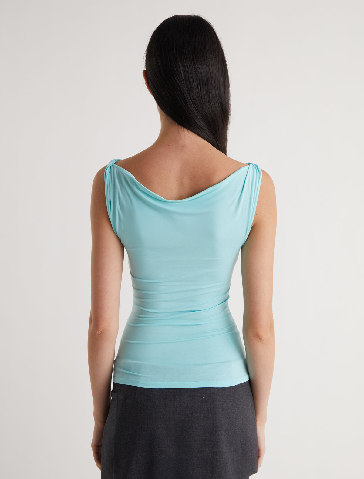 Simp sleeveless top twisted shoulder details lightblue