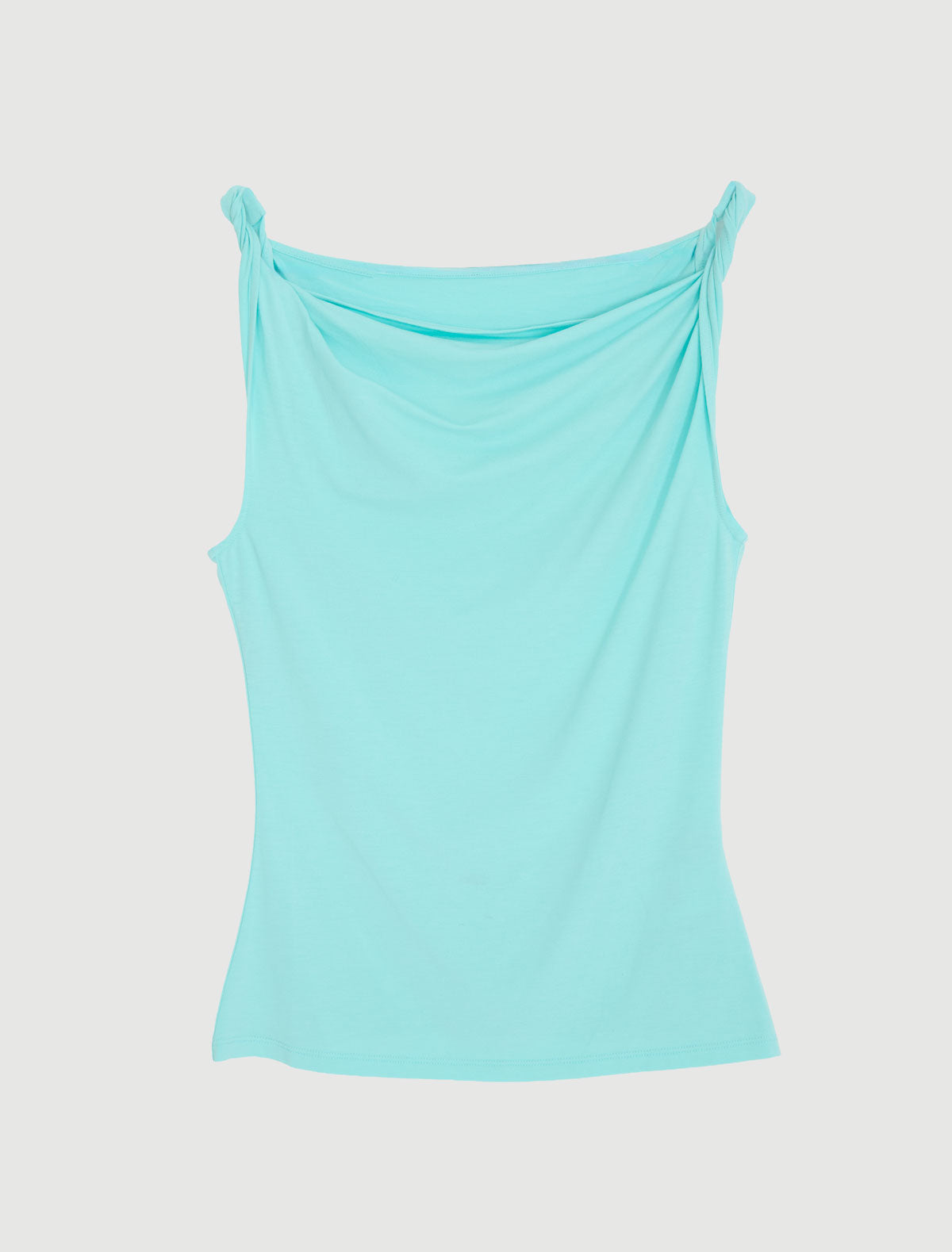 Simp sleeveless top twisted shoulder details lightblue