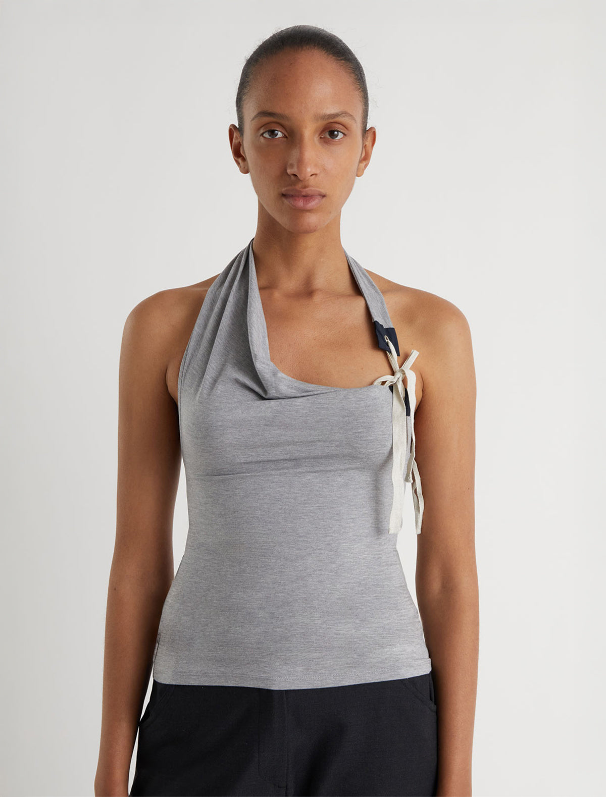 Simulet halter top patch detail eyelet adjustable strap grey