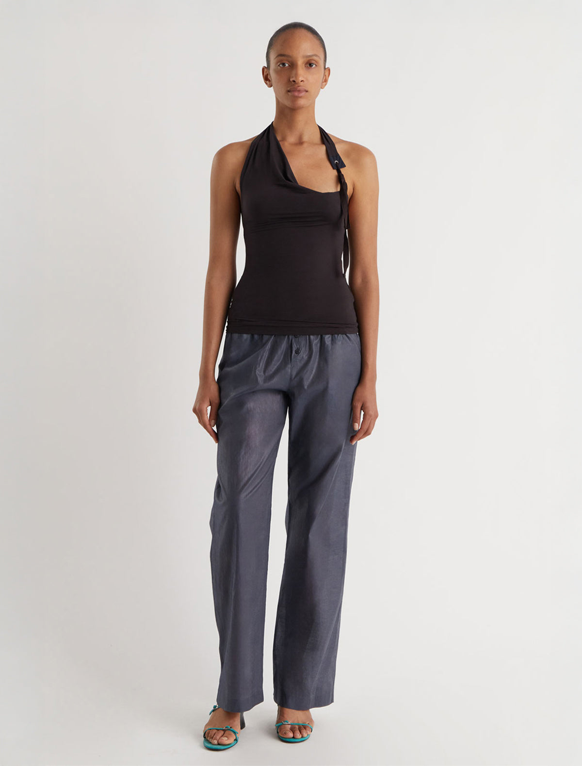 Simulet halter top patch detail eyelet adjustable strap brown