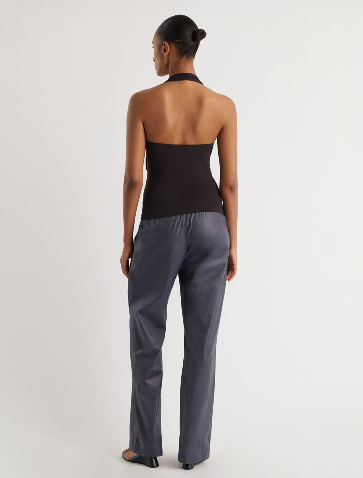 Simulet halter top patch detail eyelet adjustable strap brown