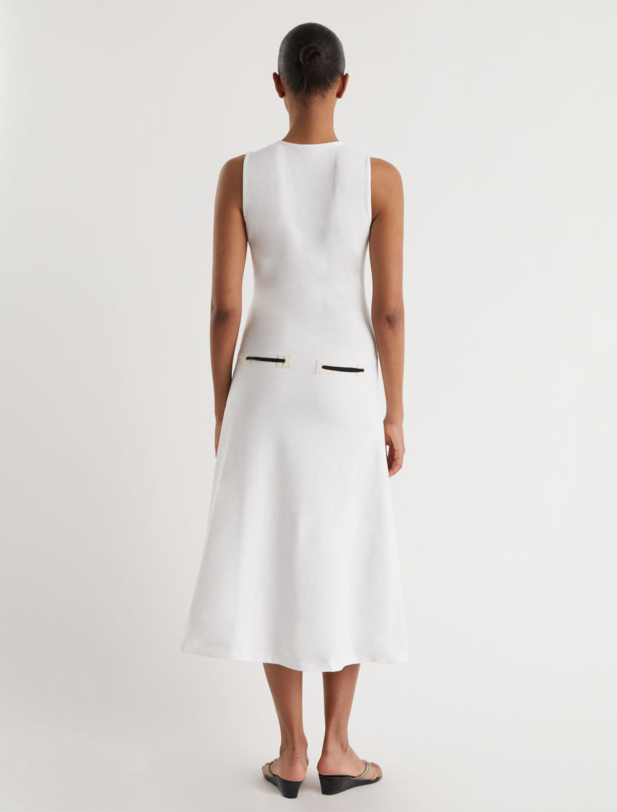 Suni dress fabric patch details hips eyelets white