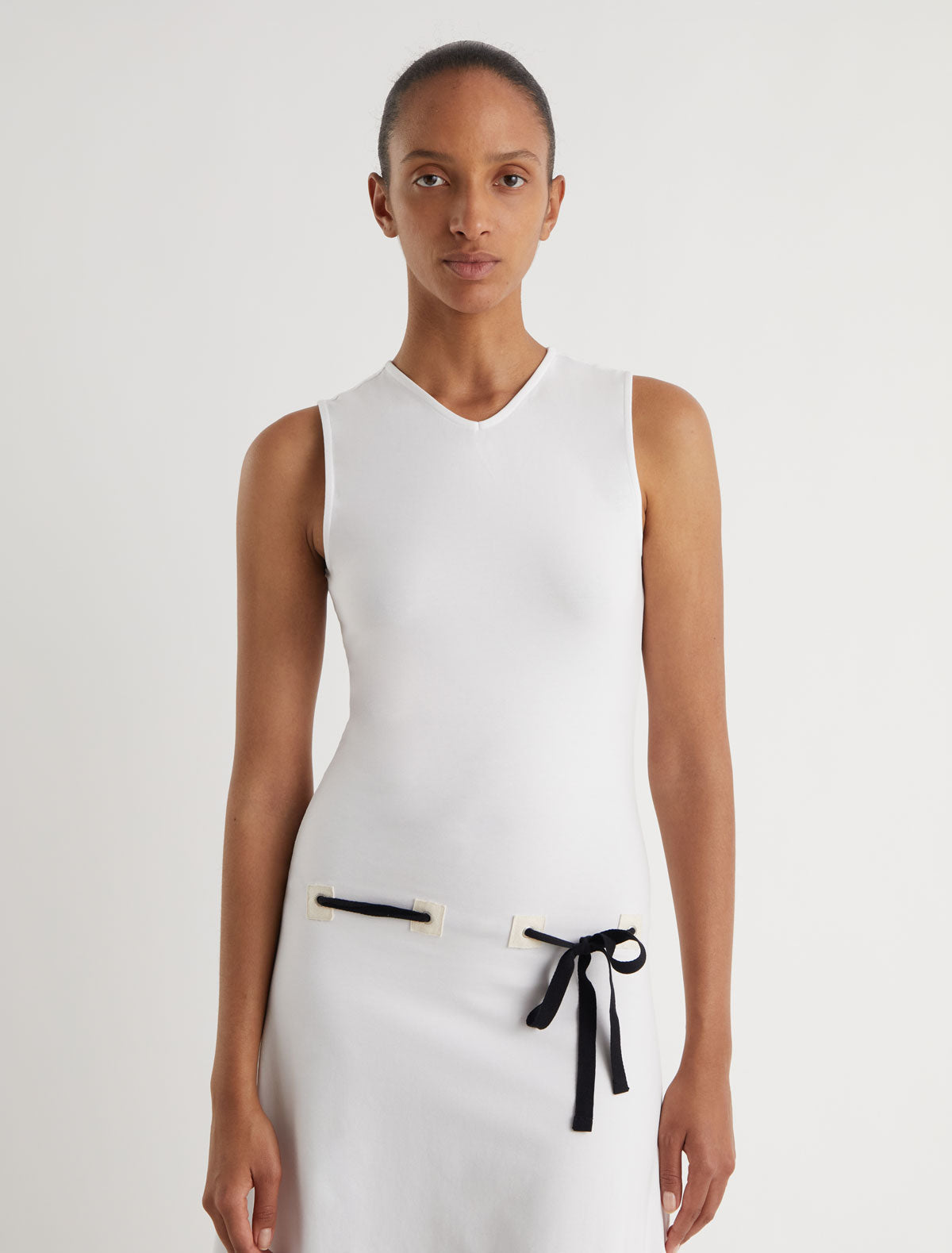 Suni dress fabric patch details hips eyelets white