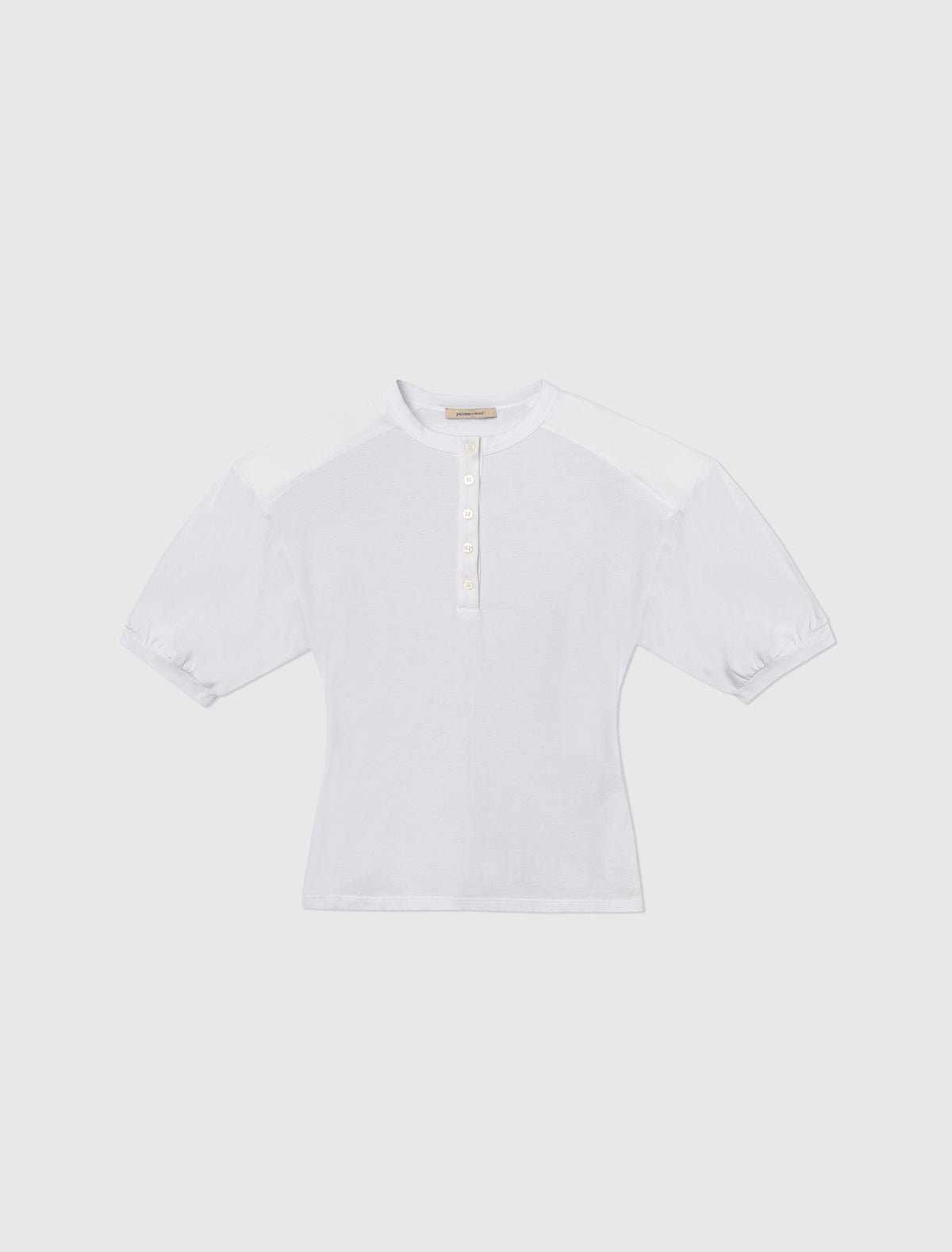 Renfo short sleeved top henley neckline raglan sleeves removable shoulder pads white