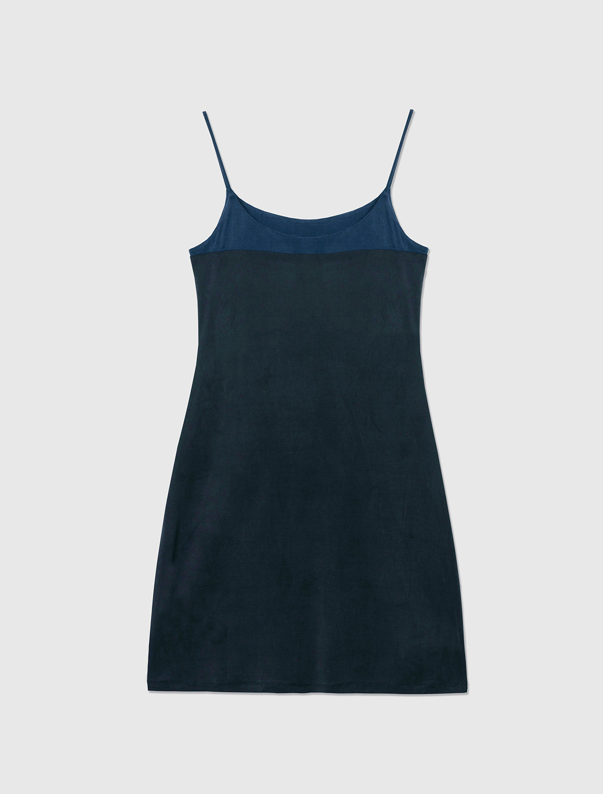 Zuno dress short strappy cupro dress contrasting panel chest navy