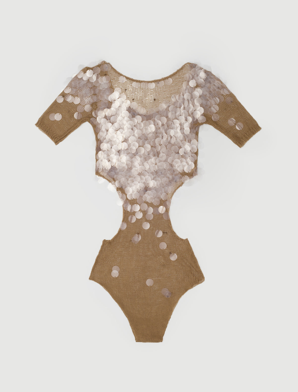 Aliere short sleeve triquini style bodysuit cut outs sequin