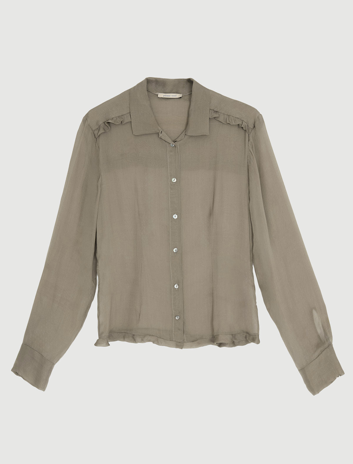 Eralda silk shirt mini ruffle detail khaki