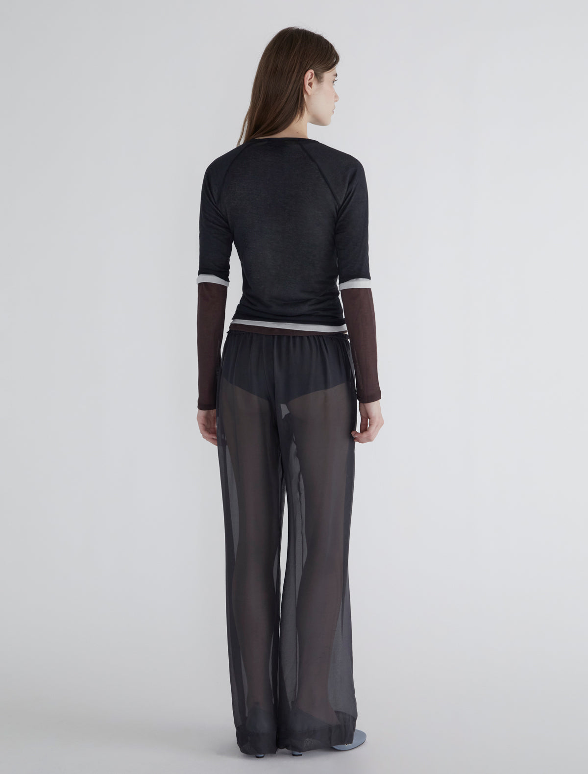 Tooly long silk trousers wide hem gathered effect grey