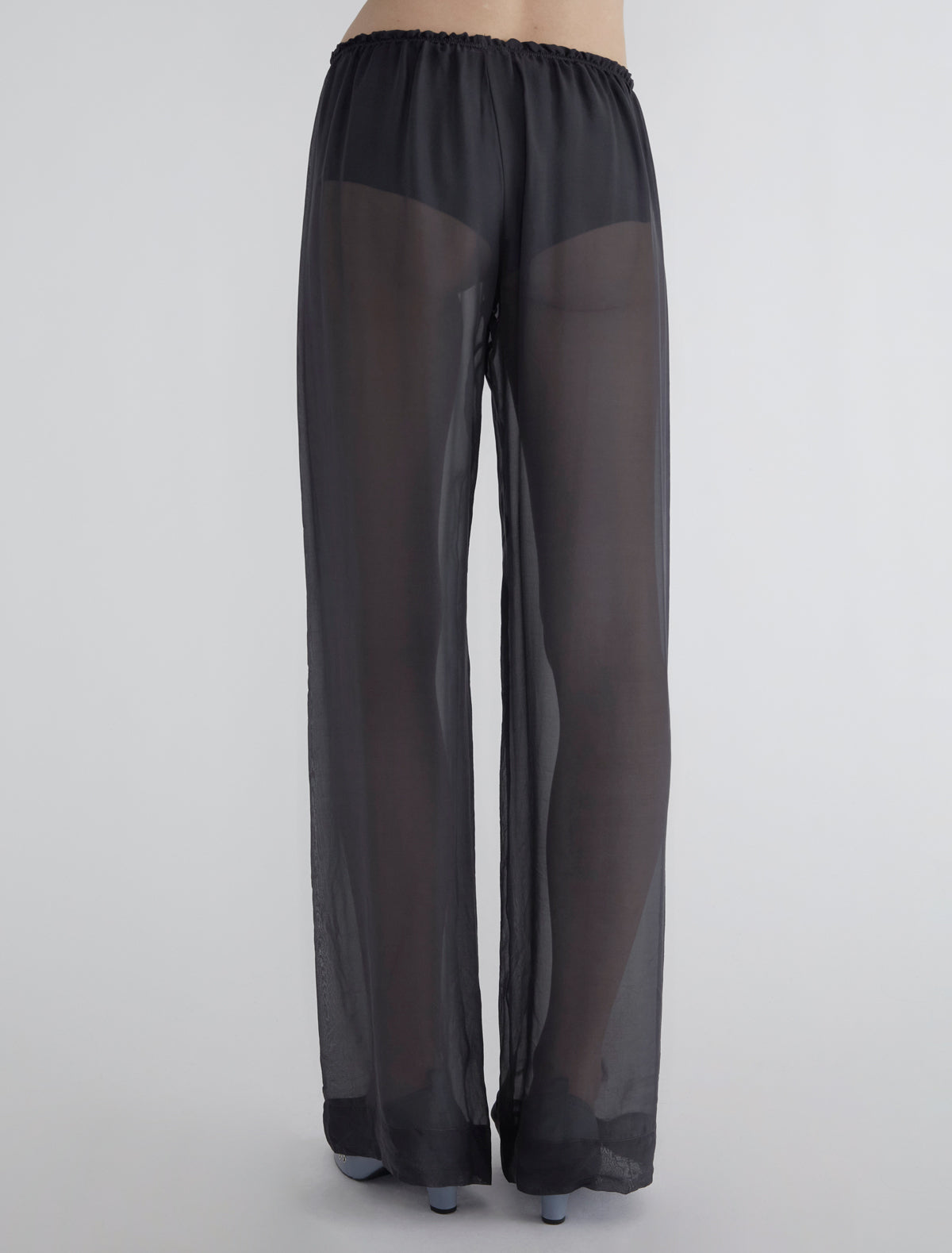 Tooly long silk trousers wide hem gathered effect grey