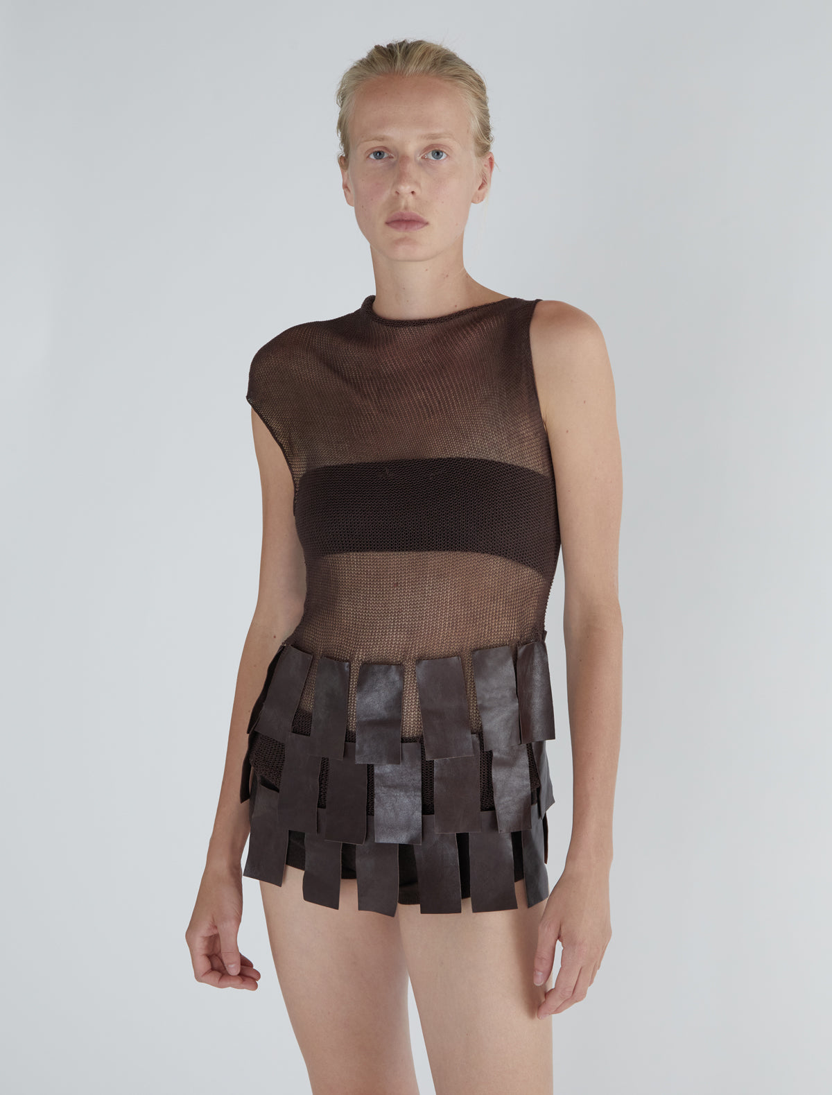 Juana 0003 asymmetric top fringe like leather patches