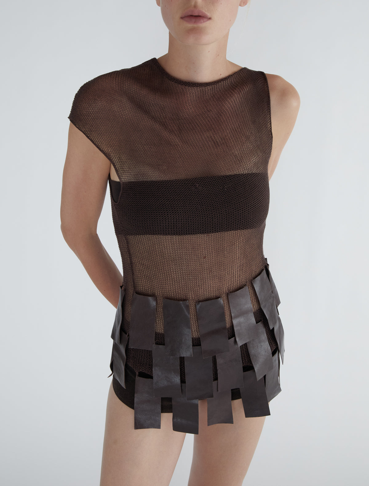 Juana 0003 asymmetric top fringe like leather patches