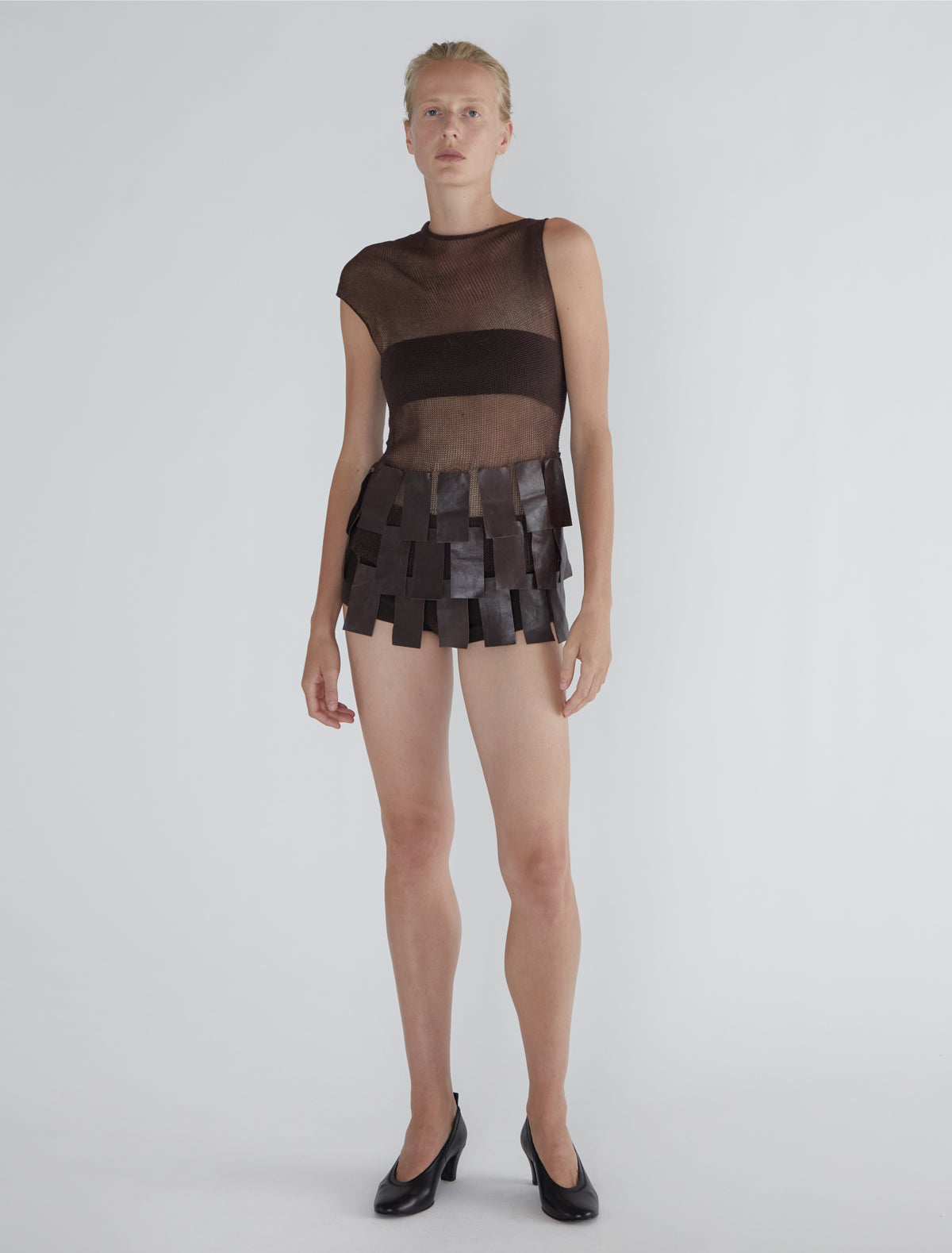 Juana 0003 asymmetric top fringe like leather patches