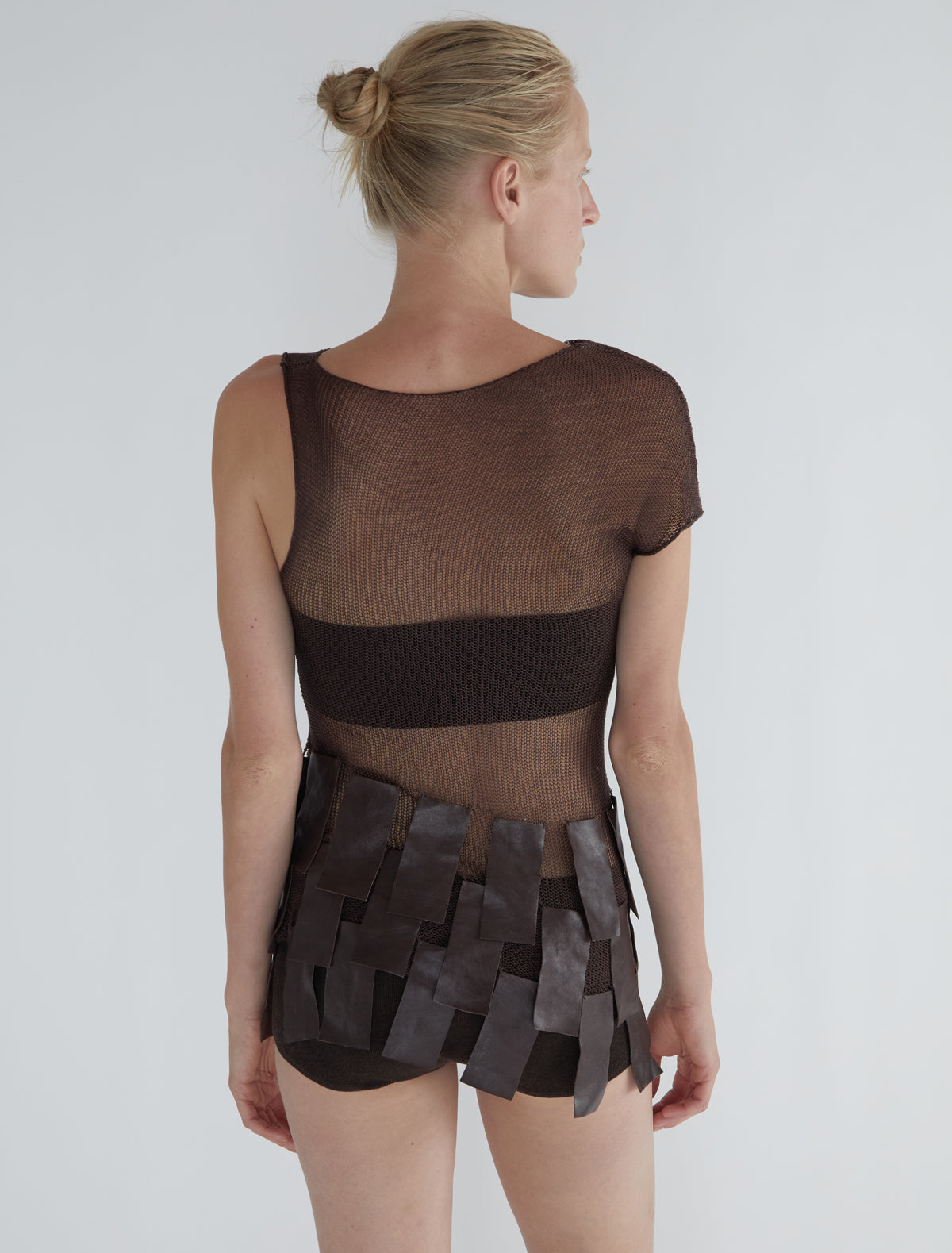 Juana 0003 asymmetric top fringe like leather patches