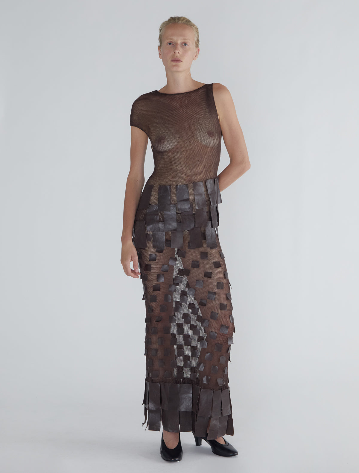 Juana 0003 asymmetric top fringe like leather patches