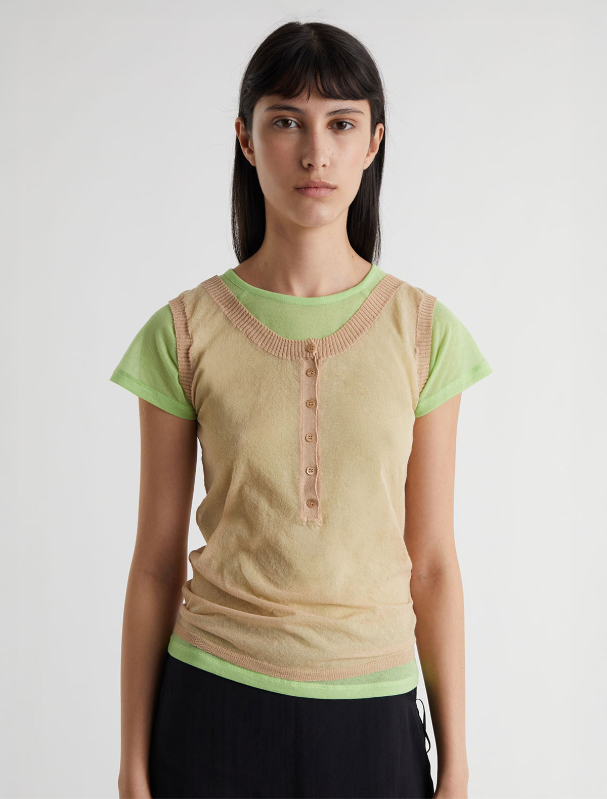 Velata sleeveless top front placket detail beige