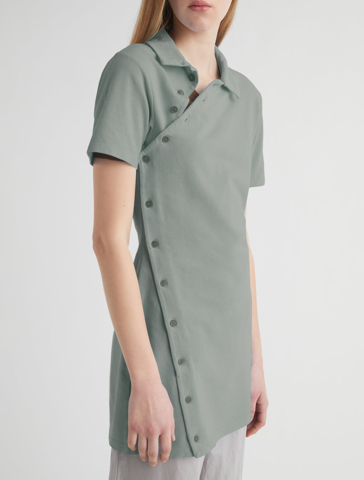 Nico short sleeved asymmetric buttoned dress khaki