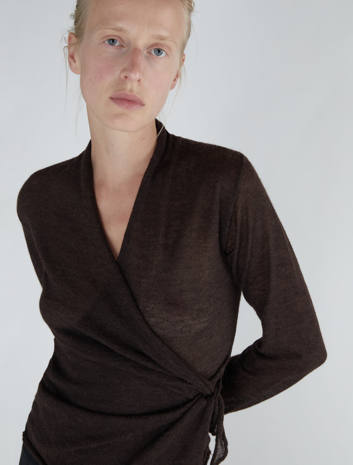 Sudi long sleeved wrap top brown