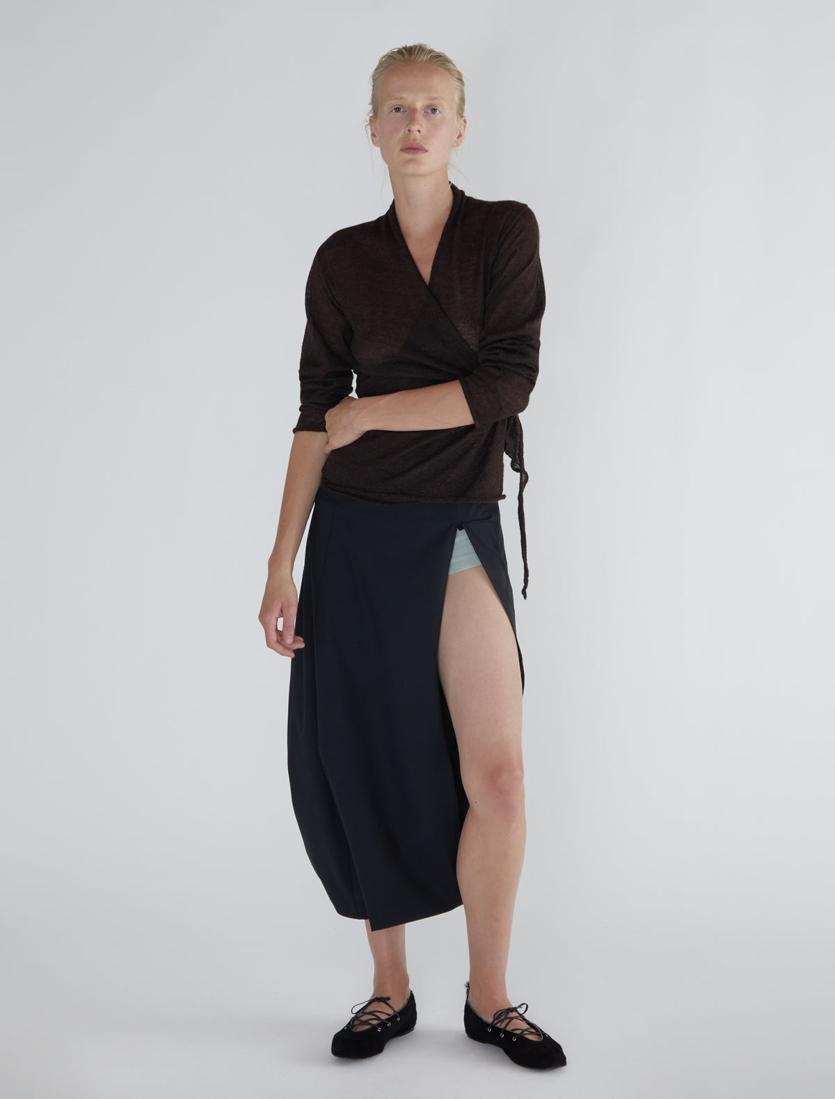 Pina lace up leather ballerina darkbrown