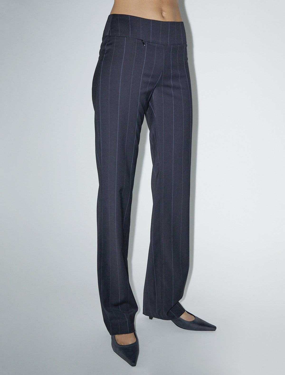 Saba pinstripe low rise pants opened detail blue