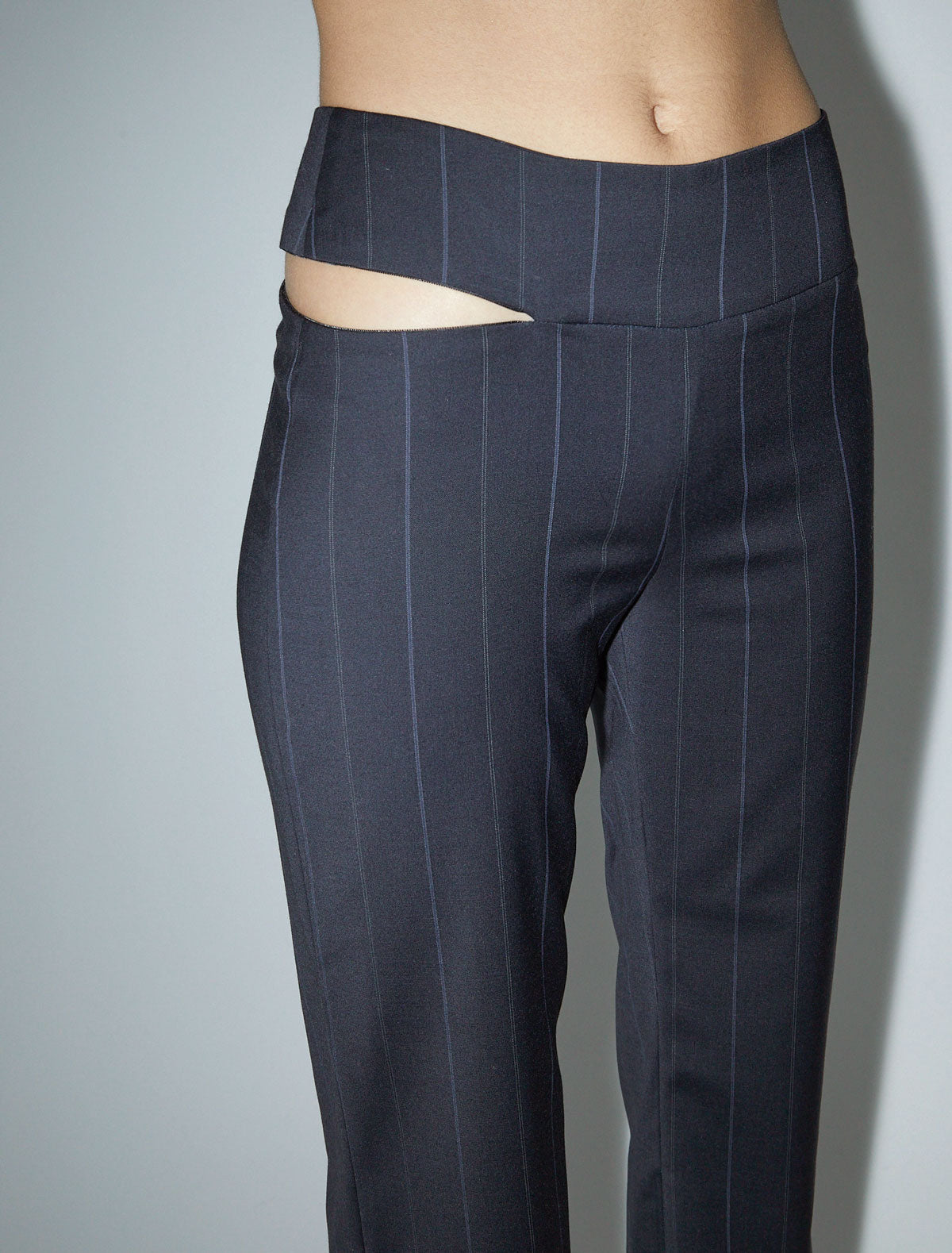 Saba pinstripe low rise pants opened detail blue