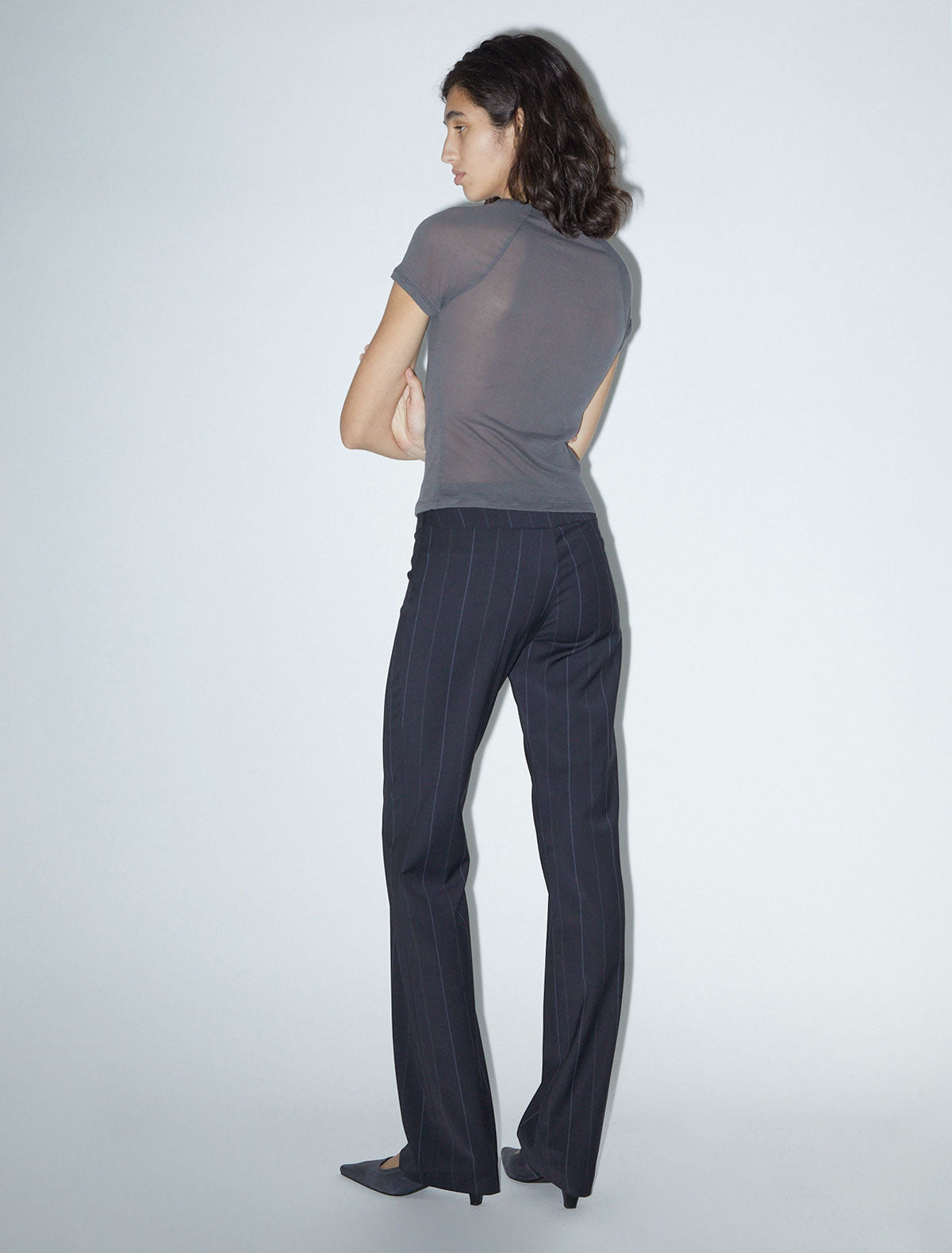 Saba pinstripe low rise pants opened detail blue