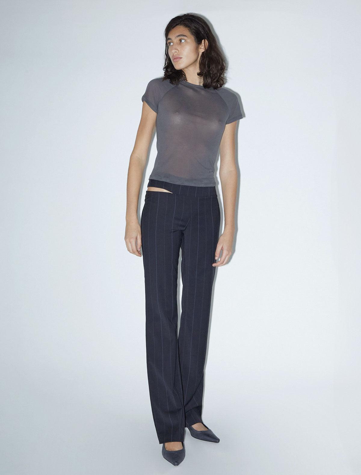 Saba pinstripe low rise pants opened detail blue