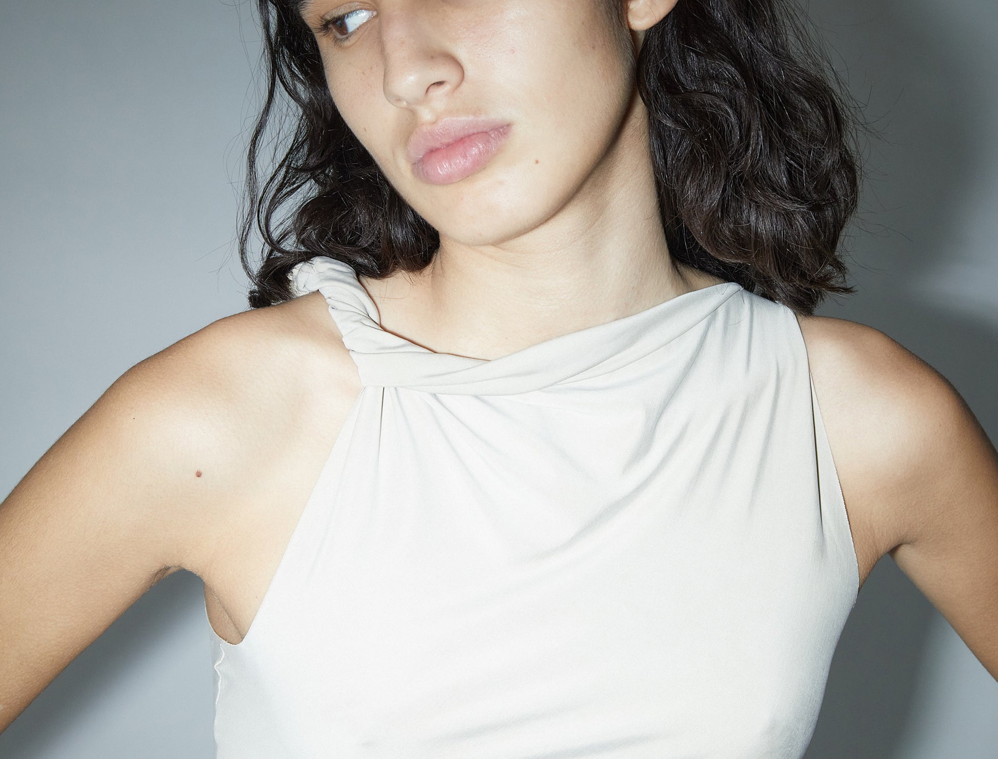 Lassie fitted sleeveless cupro top twisted strap ecru