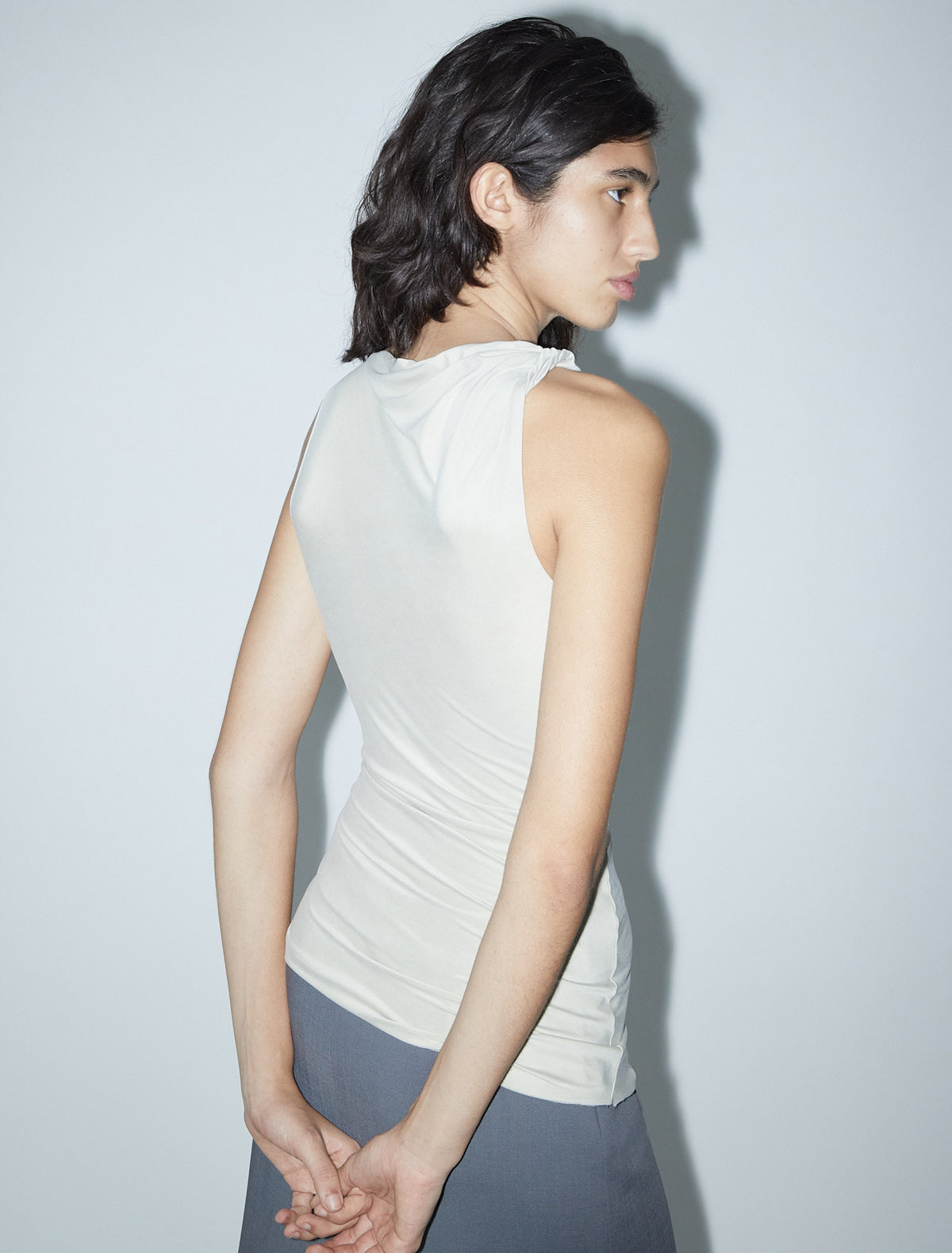 Lassie fitted sleeveless cupro top twisted strap ecru