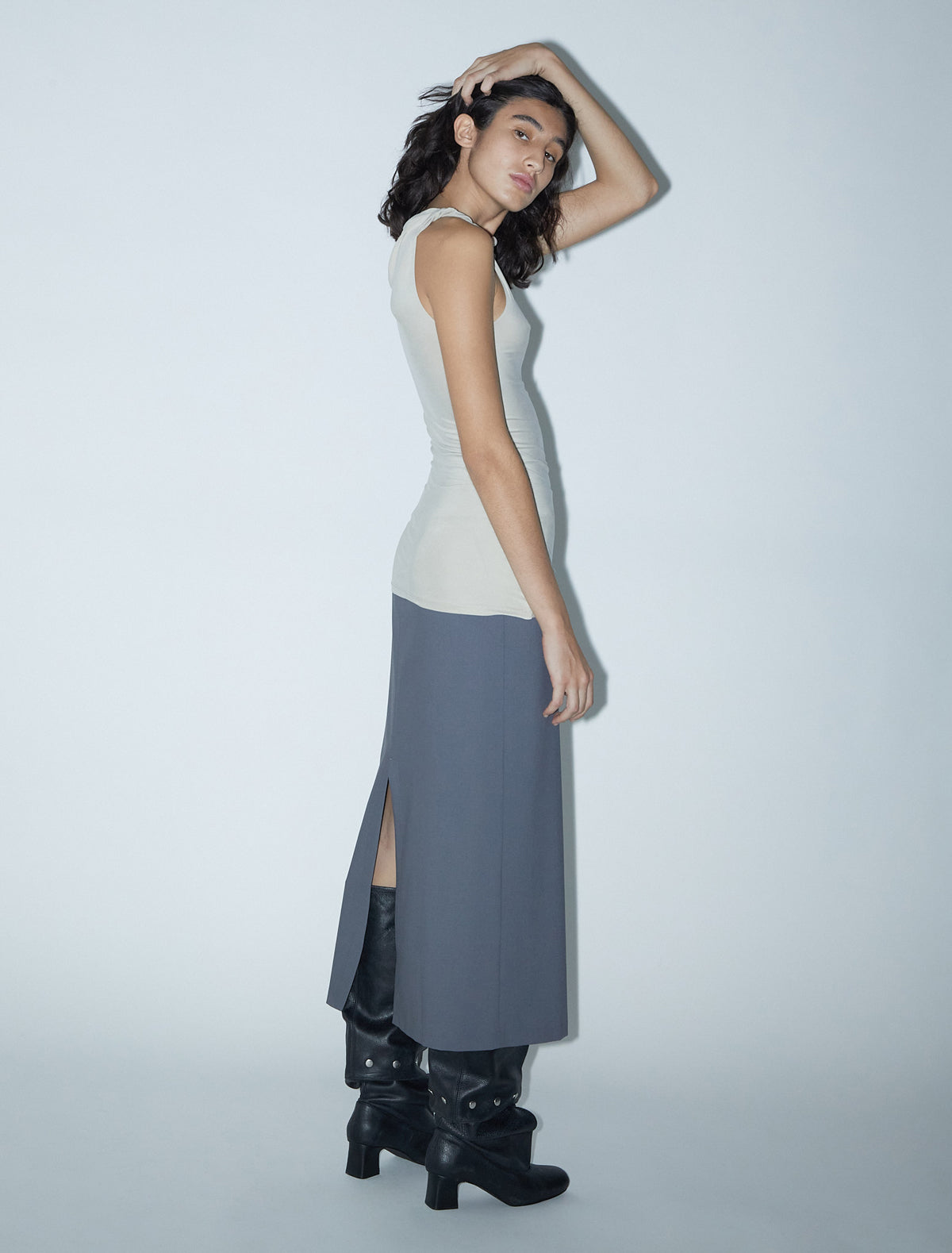 Lassie fitted sleeveless cupro top twisted strap ecru