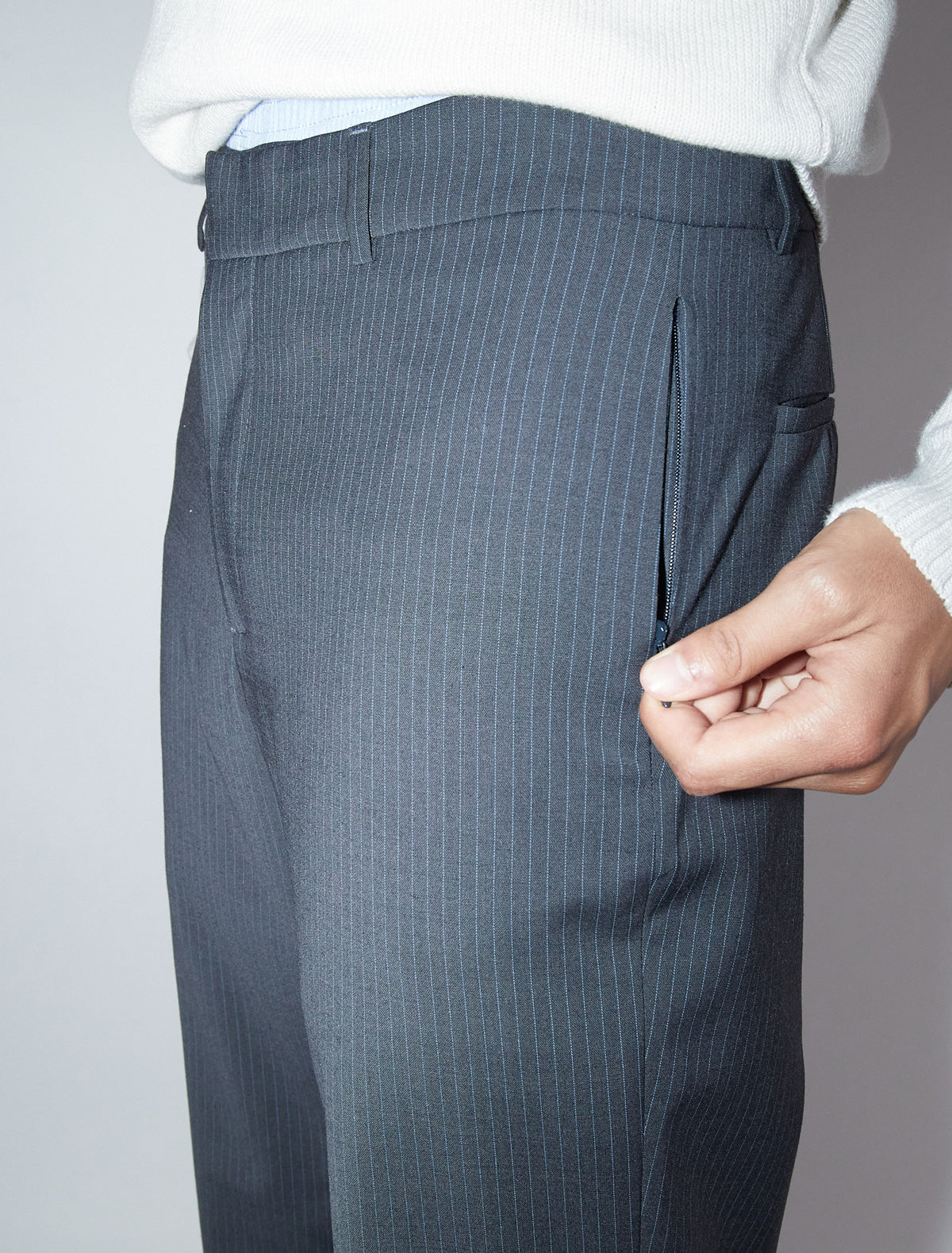Serge men straight leg trousers waistband buttons