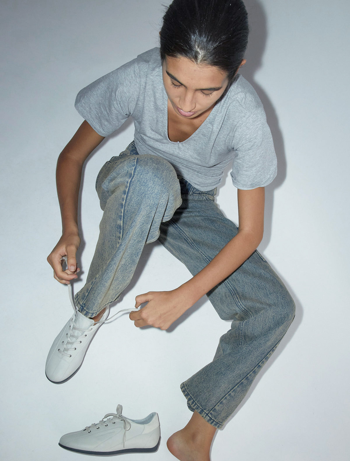 Miles laceup leather sneakers rubber sole ecru