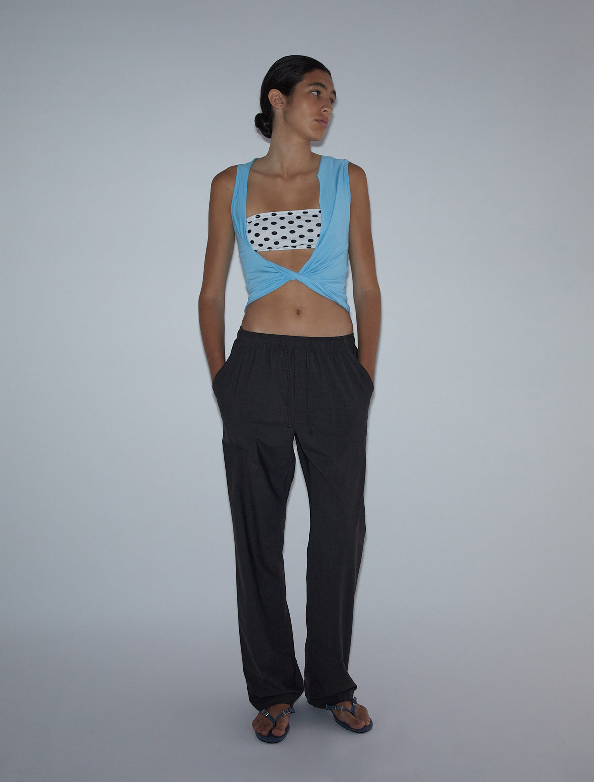 Rene casual prinstripe pants elastic waistband brown