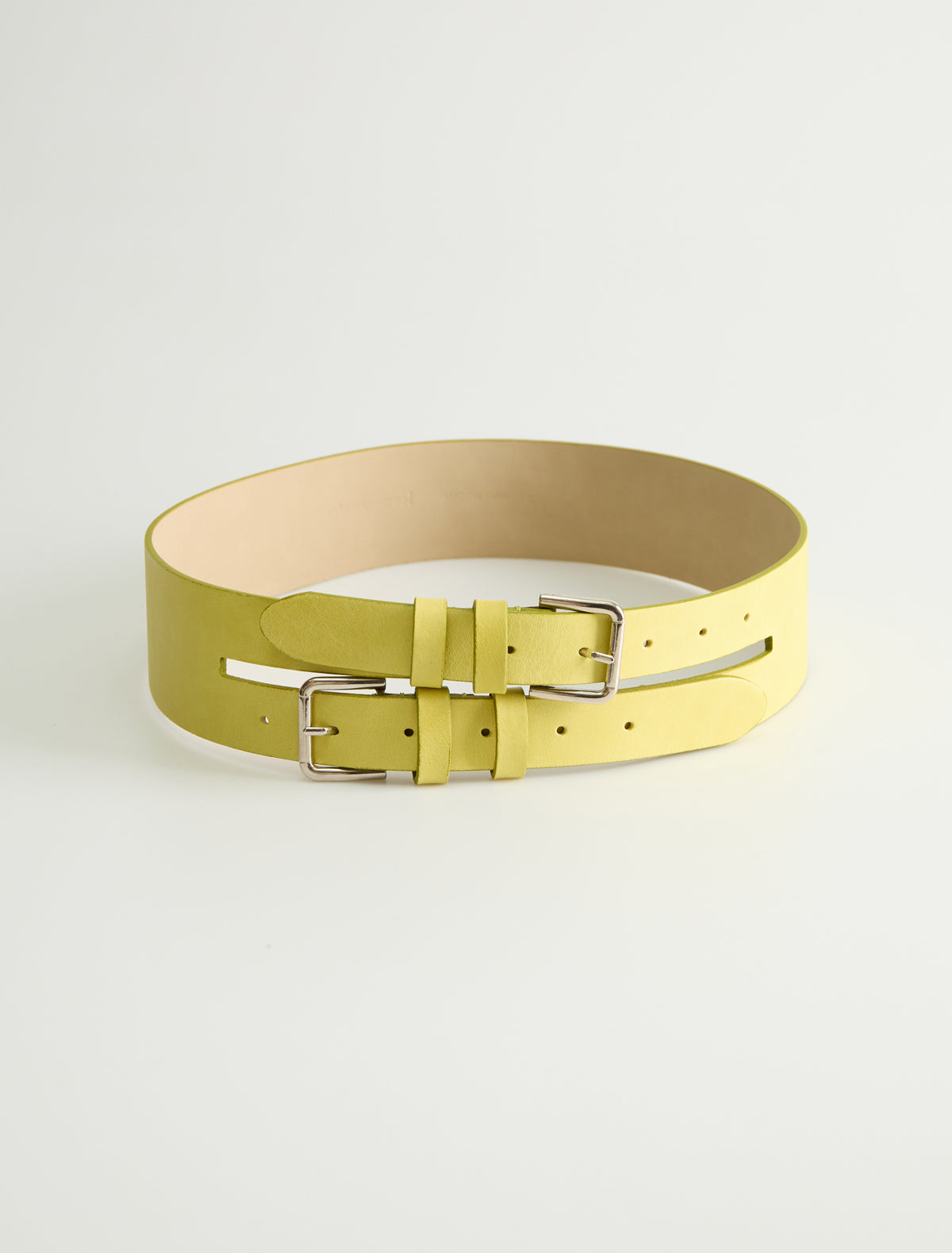 Penelope ii leather belt double buckle system yellow