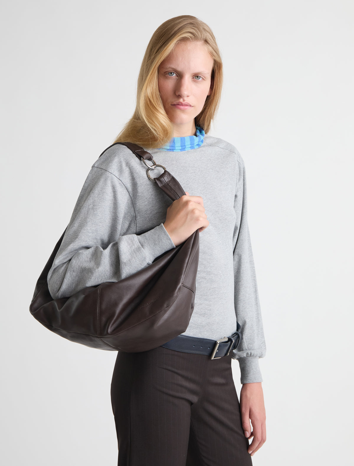 Big dry elongated wrap around hobo style shoulder bag newdarkbrown