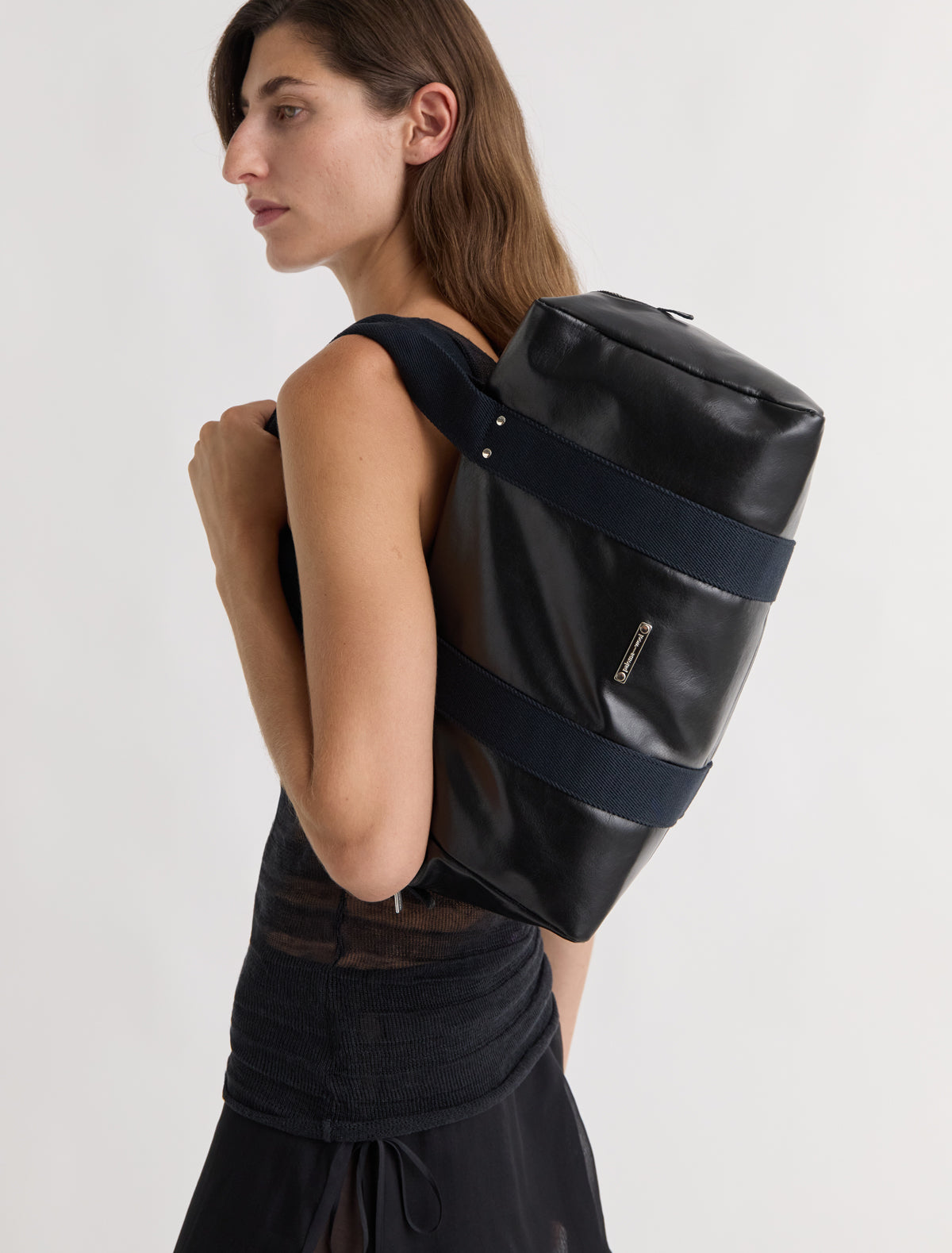 Eira bag big leather shoulder bag contrasting woven handles black