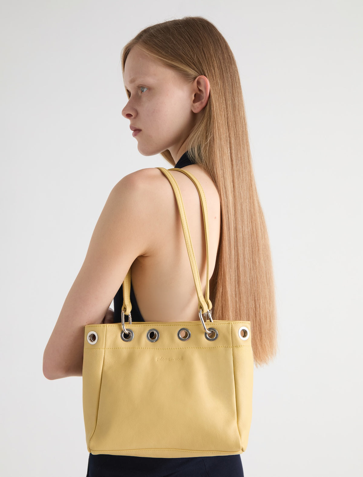 Square philana shopping bag multiposition handles eyelets details yellow