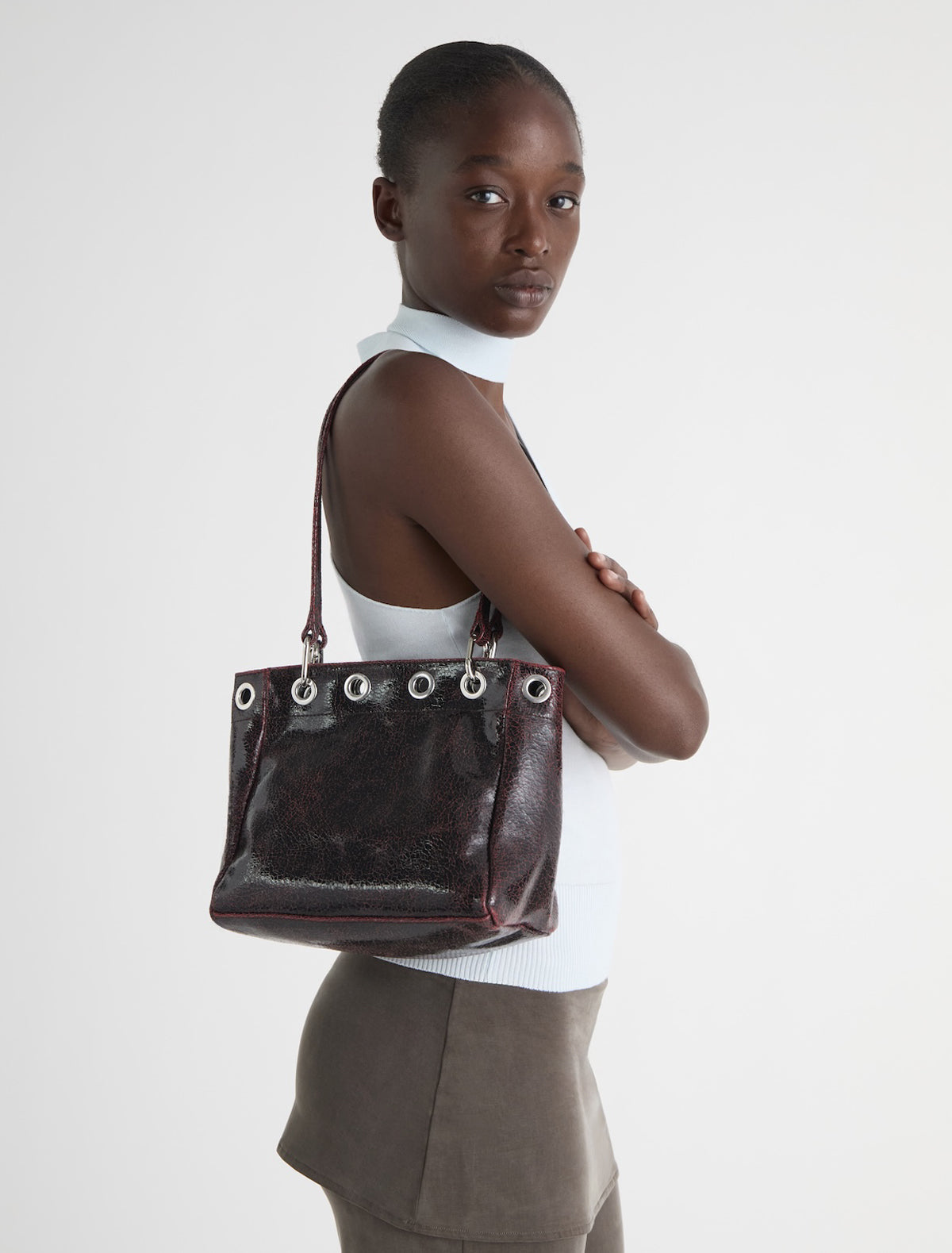 Square philana shopping bag multiposition handles eyelets details black