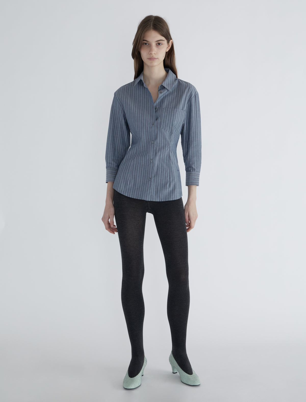 Bruna elbow length striped shirt navy