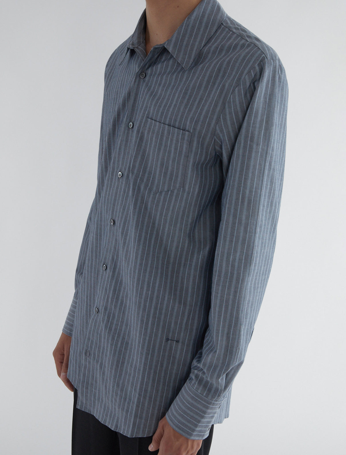 Long boa striped poplin men shirt