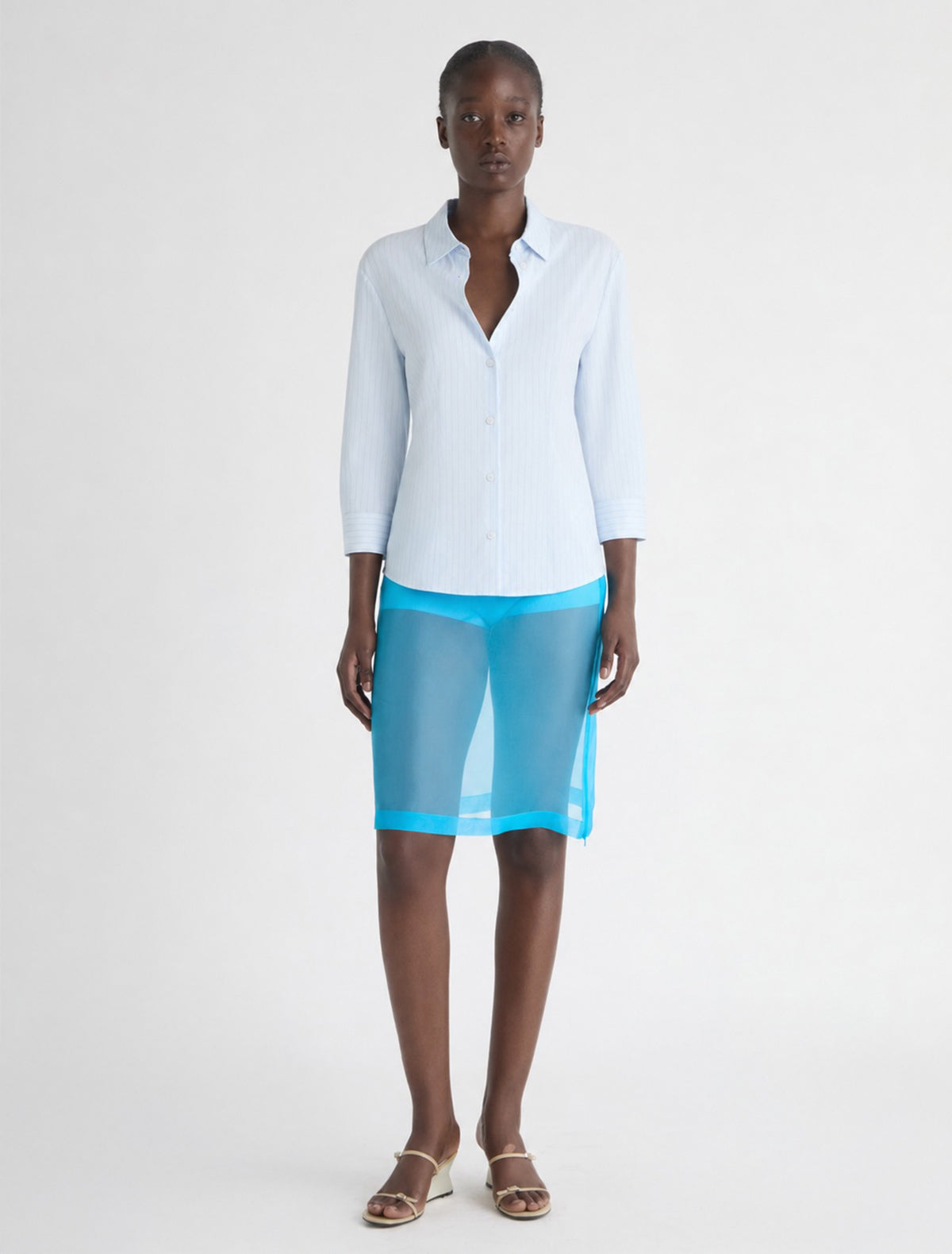 Bruna elbow length striped shirt lightblue