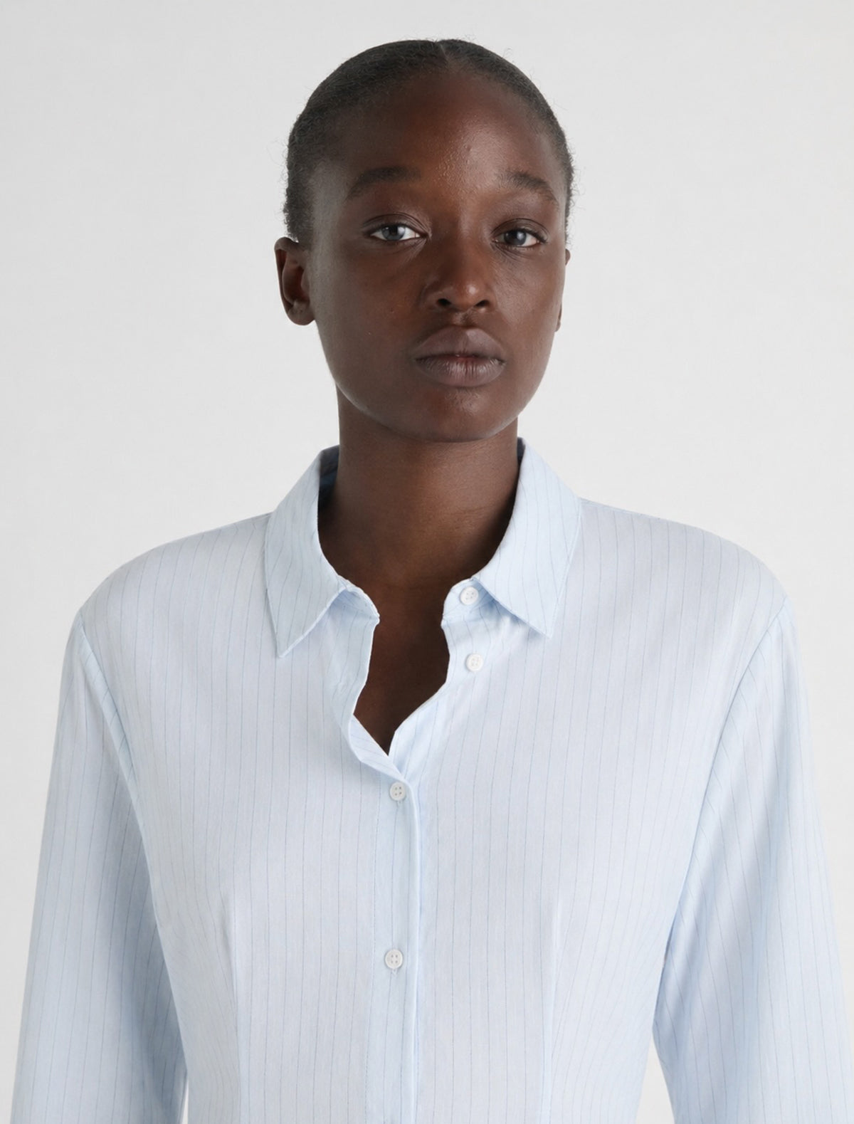 Bruna elbow length striped shirt lightblue