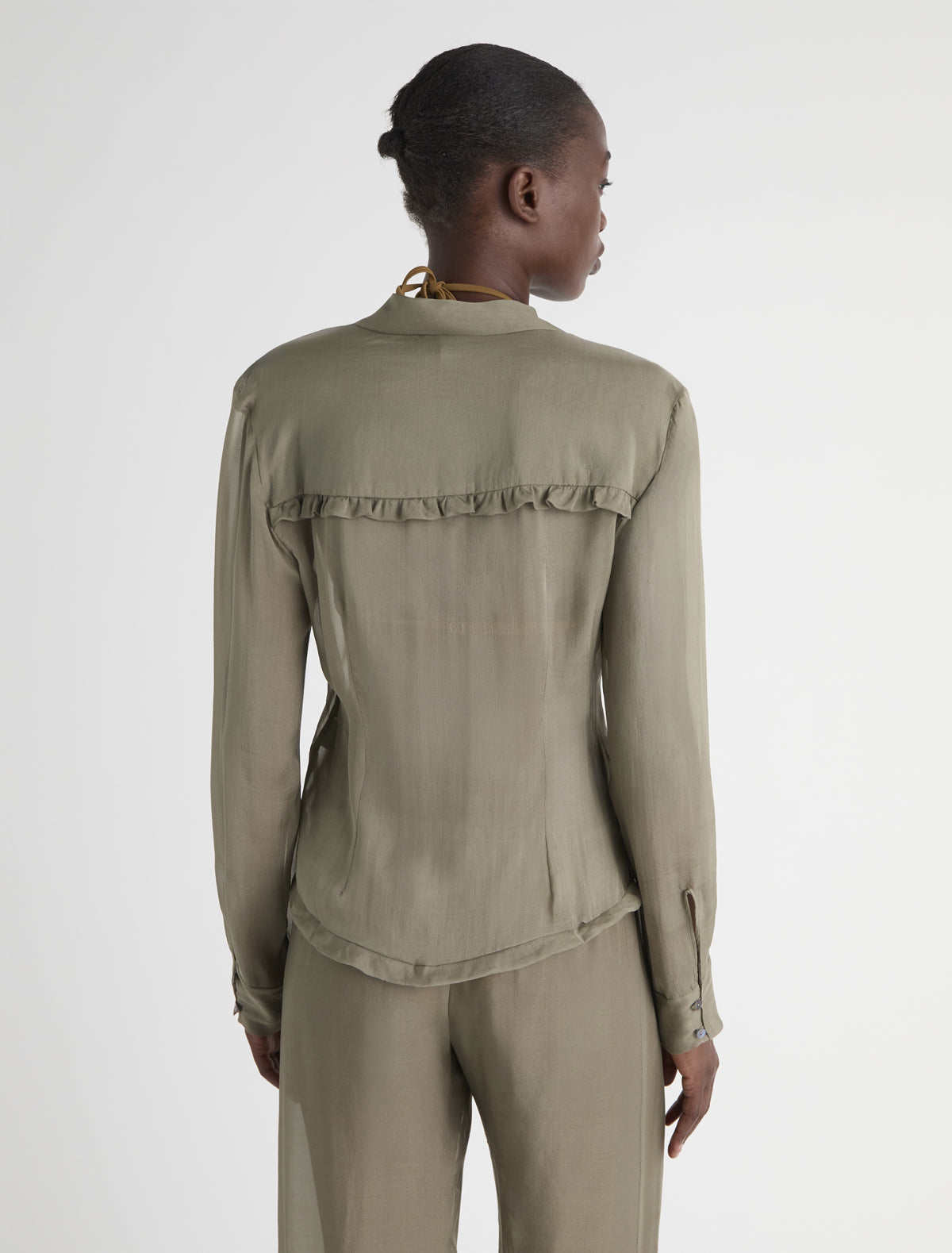 Eralda silk shirt mini ruffle detail khaki