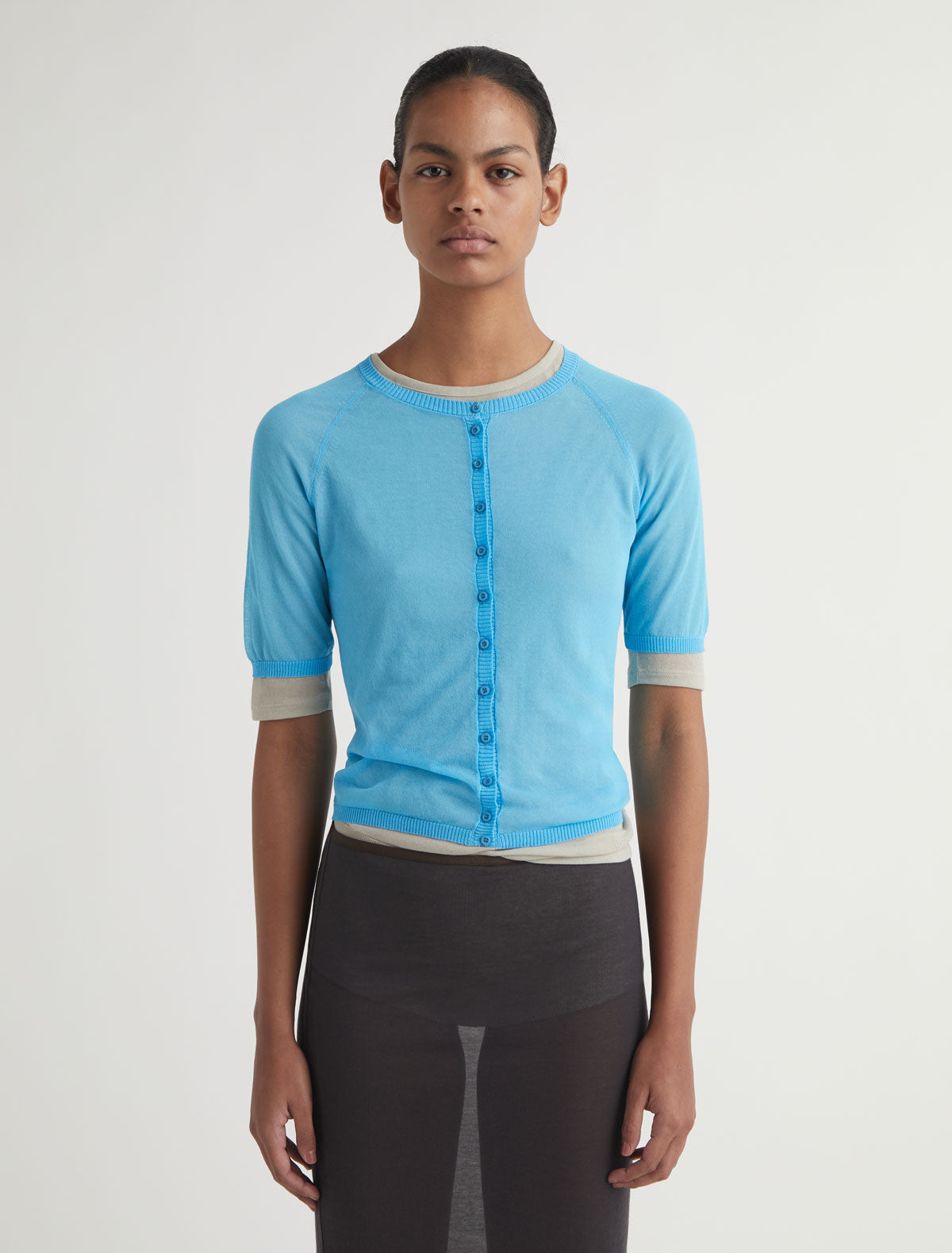 Patinela short sleeve knit cardigan blue