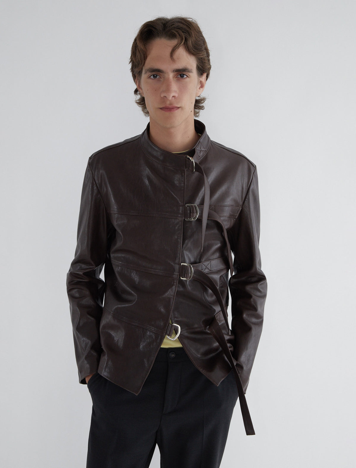 Niquel b men leather jacket front bukles adjustable fit