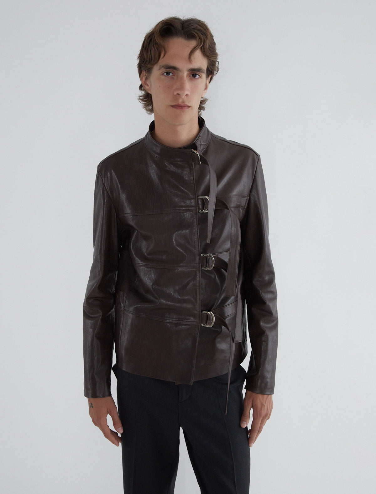 Niquel b men leather jacket front bukles adjustable fit