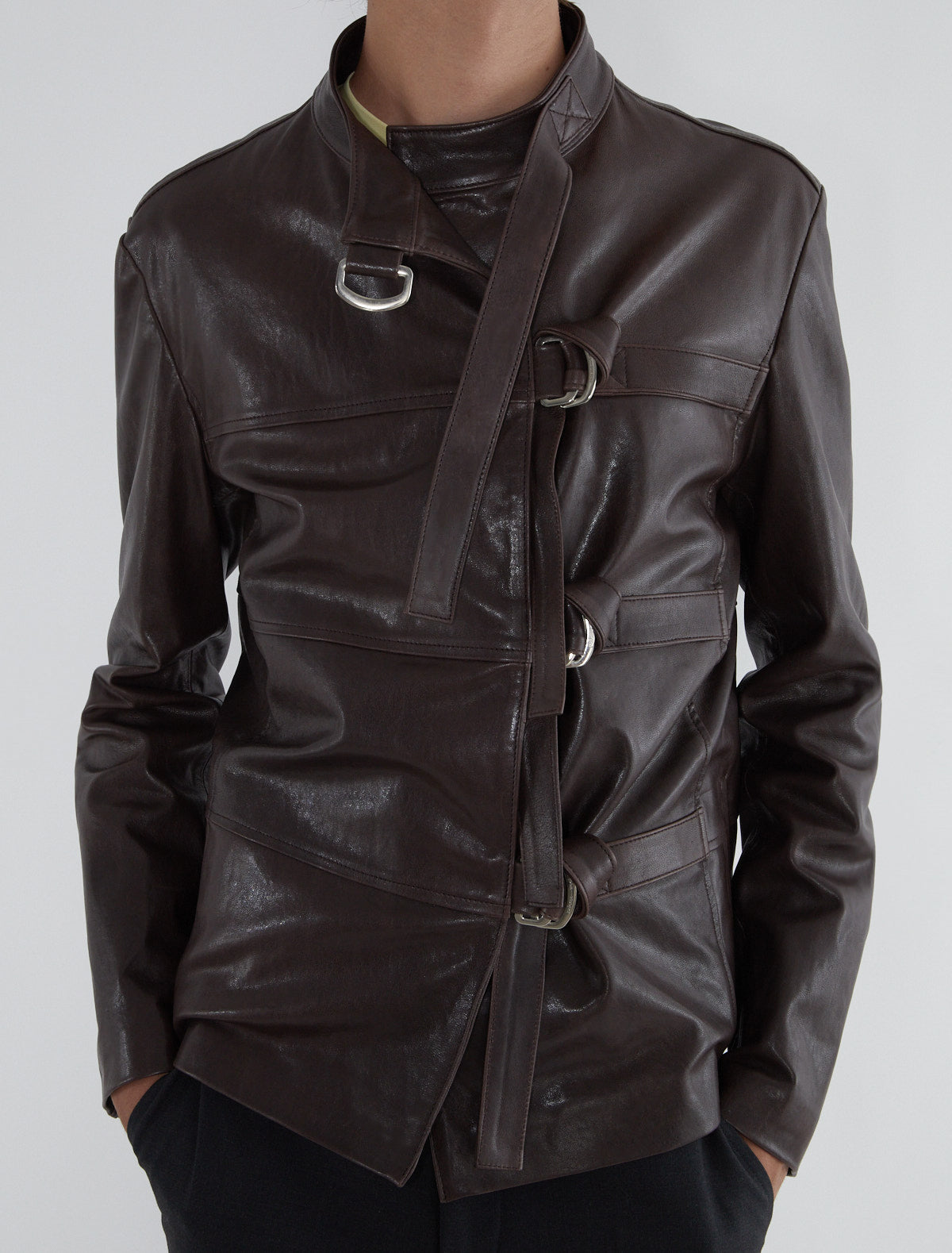 Niquel b men leather jacket front bukles adjustable fit