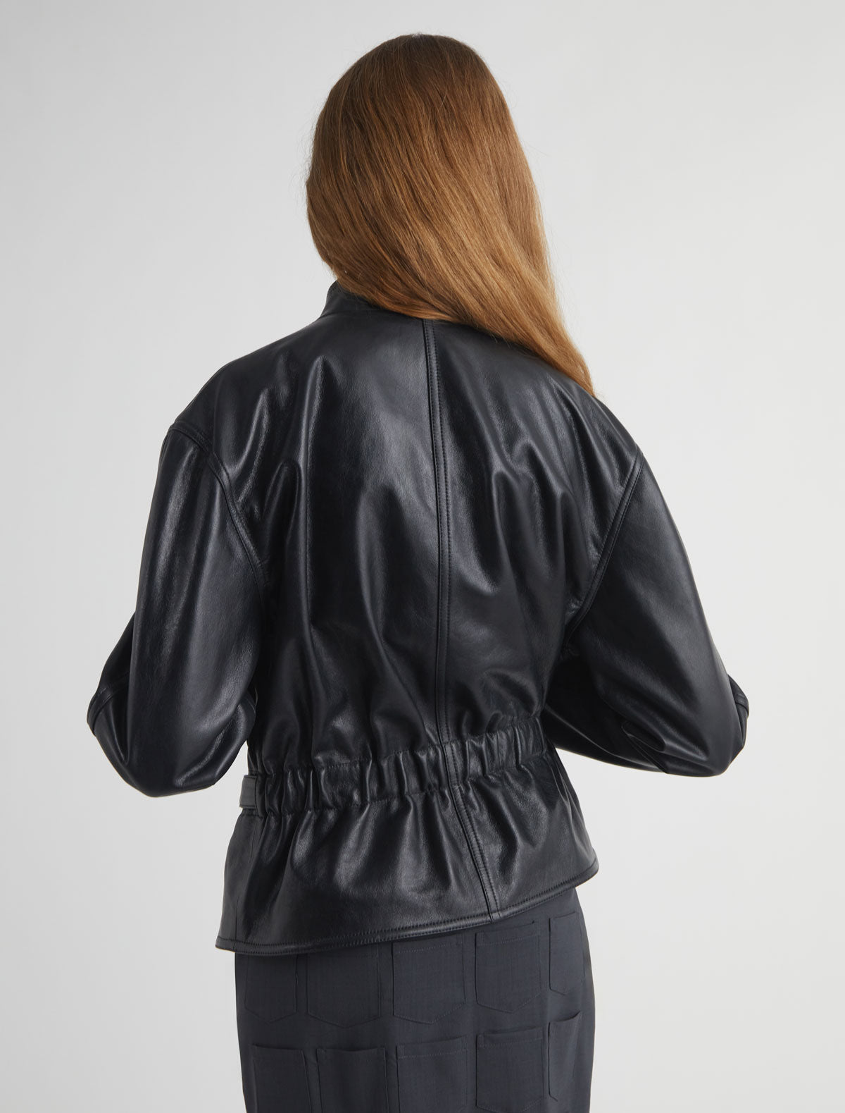 Five leather jacket integrated belt metal hook hardware grace prince
