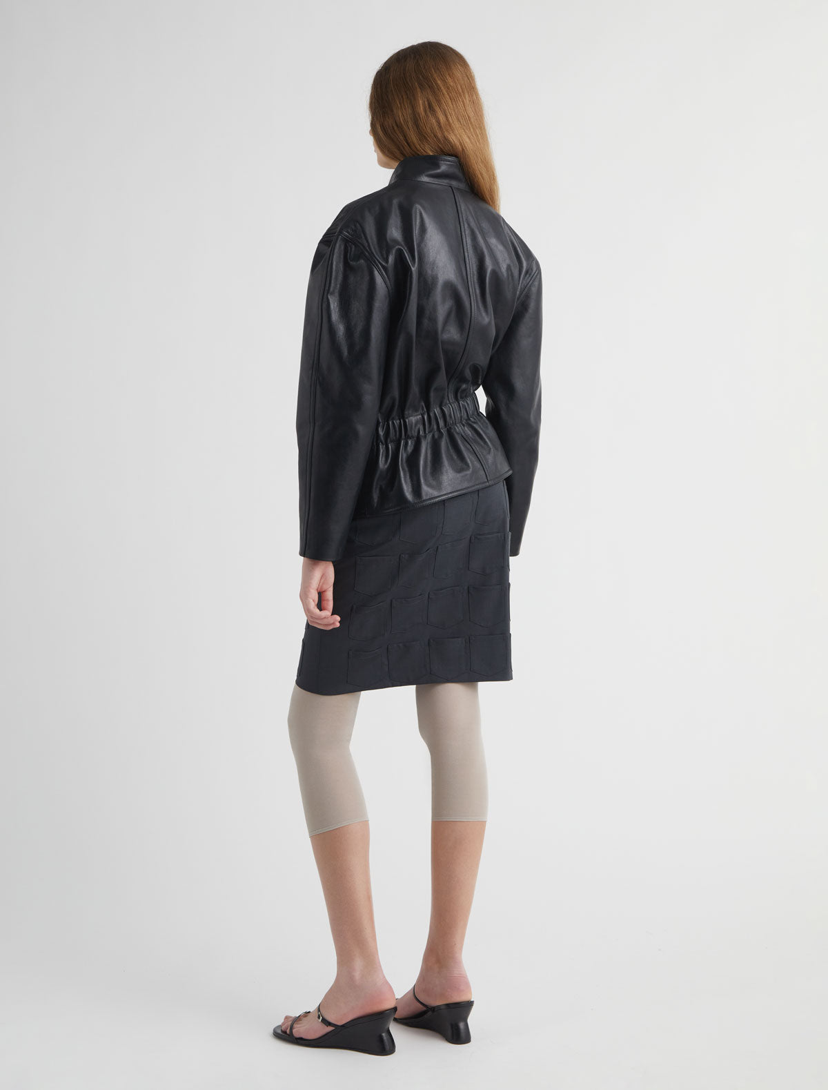 Five leather jacket integrated belt metal hook hardware grace prince