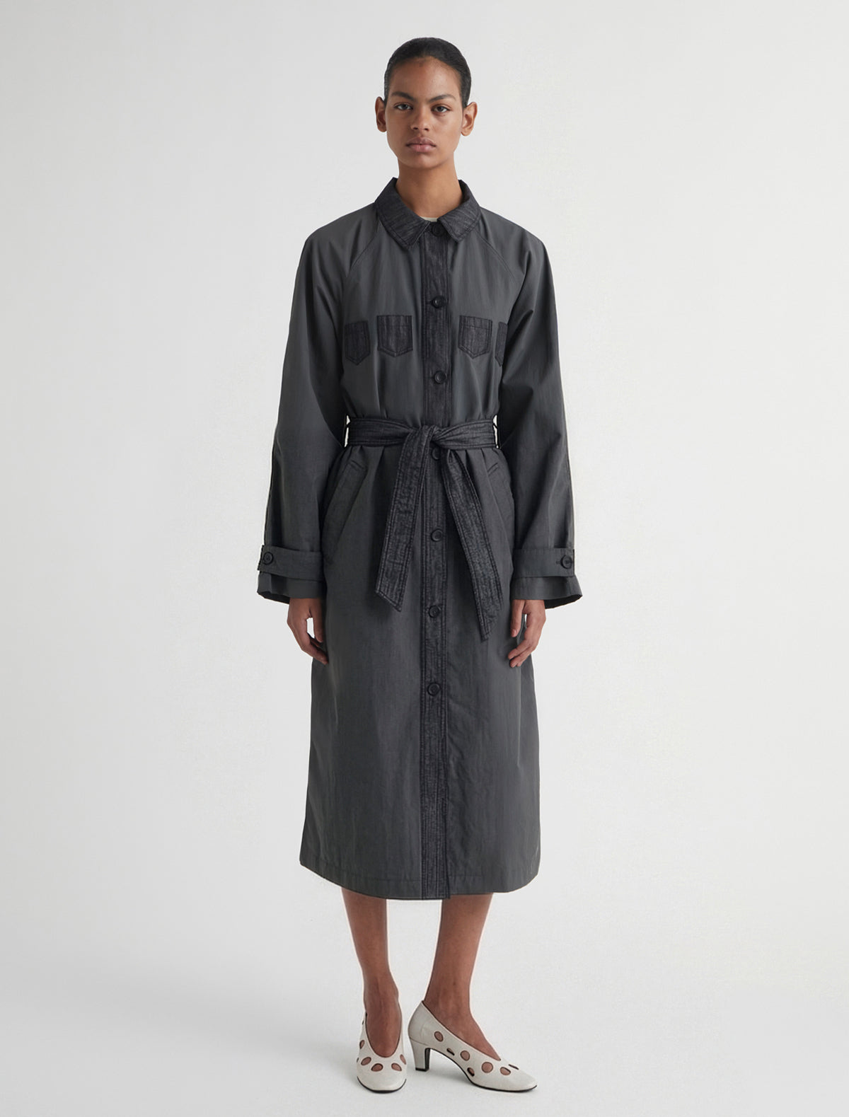 Holso trench style jacket denim details